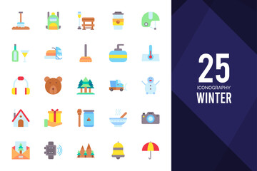 Fototapeta premium 25 Winter Flat icons pack. vector illustration.