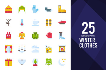 Fototapeta premium 25 Winter Clothes Flat icons pack. vector illustration.