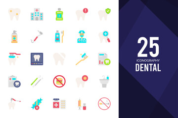 25 Dental Flat icons pack. vector illustration.