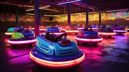 Spinning revelry, gleeful crashes, carnival excitement, exhilarating amusement, bumper car tradition, collision-infused delight. Generated by AI.