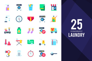 25 Laundry Flat icons pack. vector illustration.