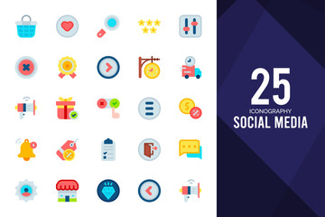 25 Social Media (Etsy) Flat icons pack. vector illustration.