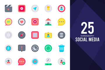 25 Social Media (Instagram) Flat icons pack. vector illustration. - obrazy, fototapety, plakaty