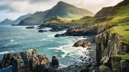 Fototapete Nordeuropa atlantic craggy coast ireland illustration sea cliff, scotland nature, abyss europe atlantic craggy coast ireland