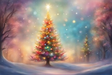 Obraz premium Magical christmas tree with lights