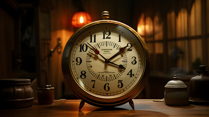 Naklejka premium Retro alarm clock or vintage alarm clock in old hand. Time is running out concept shows clock that is dissolving away into little particles