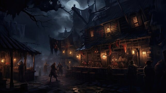 Tavern where pirates gather, their tales filled with sea monsters and the thrill of maritime adventures that ignite the imagination. Pirate lore, nautical sagas. Generated by AI.