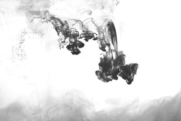 Black color dye melt in water on white background,Abstract smoke pattern,Colored liquid dye,Splash paint
