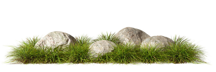 Lined grassy fields and rock composition cutout transparent backgrounds 3d rendering png © Krit