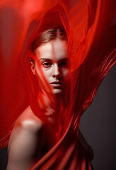 Delicate female model in a red scarf