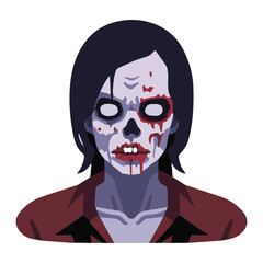 Zombie vector illustration, flat close up zombie halloween avatar vector art isolated on a white background