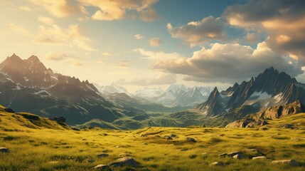 landscape golden hour alps illustration tourism sun, sky summer, snow sunrise landscape golden hour alps