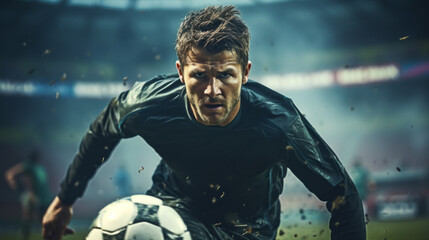 striking and dynamic portrait of a soccer player in action. The player is captured in mid-motion, showcasing their passion and athleticism for the sport