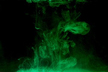 Green colorful dye on black background,Art abstract smoke texture,Colored liquid dye,Splash paint,Abstract color,Abstract Textures	
