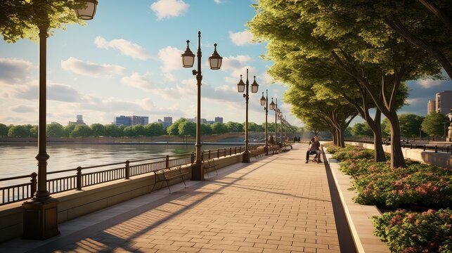 river city riverfront walk illustration architecture urban, scape downtown, water travel river city riverfront walk