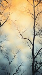 Grey and yellow gradient tree branch silhouette texture phone background wallpaper, ai generated