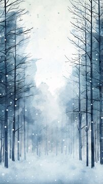 Winter snowing forest calming watercolor phone background wallpaper, ai generated