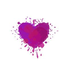 Vector purple heart with paint sprays. Colourful heart shape with paint stains isolated on white.  - 649272921