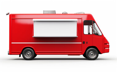 A red fast food truck against a warm white background, with space for text, and a clipping path