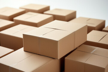 Fototapeta premium Cardboard box, cardbox and package, delivery and cargo, illustration. Generative AI. Corrugated, crate, deliver, distribution and parcel, shipping and storage, image