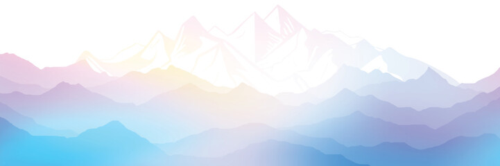 Fototapeta na wymiar Sunrise in the mountains, panoramic view, vector illustration