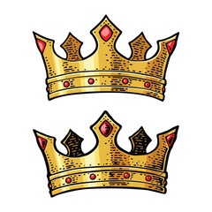King crown. Engraving vintage vector black illustration. Isolated on white