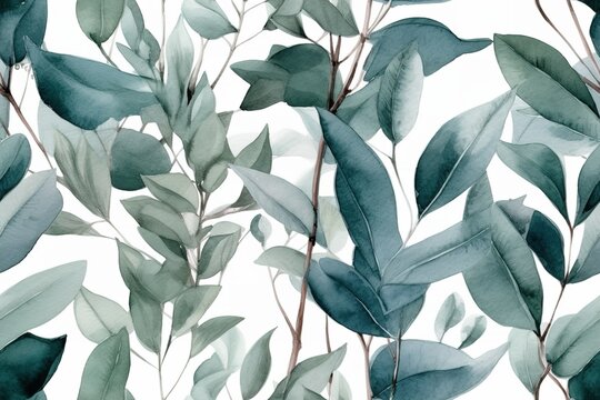 watercolor eucalypthus leaves white background © Nate
