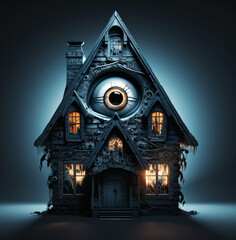 Spooky halloween house isolated on the transparent background PNG. AI generative.