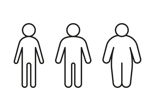Type body of people thin, normal and obese fat line icon set. Figure and size person, body index mass. Vector outline