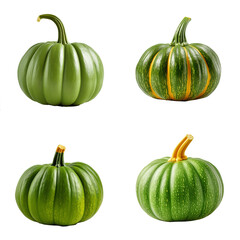 Set of green pumpkin isolated on the transparent background PNG. AI generative.	
