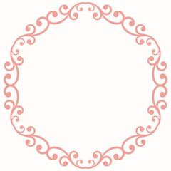 Oriental vector round frame with arabesques and floral elements. Floral round pink border with vintage pattern - 649275355