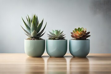 3 ceramic pots decorated with succulents