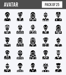 25 Avatar Glyph icons pack. vector illustration.
