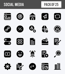 25 Social Media (Linkdin) Glyph icons pack. vector illustration.