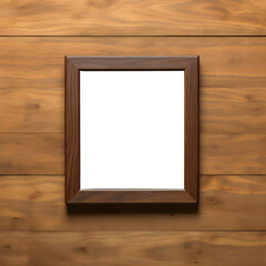 Empty Rustic Wood Frame Mockup on Brown Wall with Natural Wood Grain Background