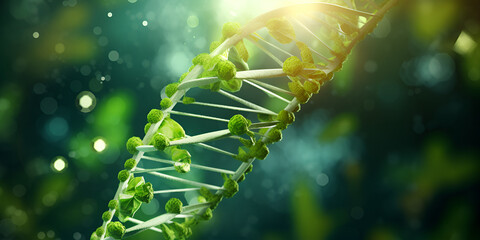  A green dna strand is shown against a green background, Green DNA helix gene or genetic DNA molecule biotechnology on a green biotechnology. A green dna strand with the number 2 on it , Generative Ai - obrazy, fototapety, plakaty