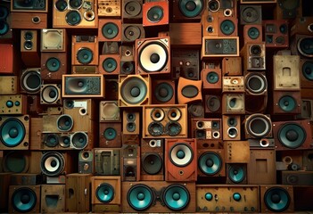 Vintage Audio Speakers arranged One on Top of the other