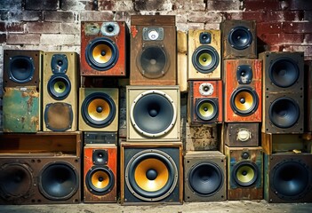 Obraz premium Vintage Audio Speakers arranged One on Top of the other