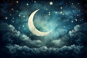 Naklejka na ściany i meble crescent moon, stars and clouds