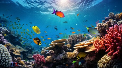 Naklejka na ściany i meble Buntes und lebendiges Korallenriff mit vielfältiger Unterwasserwelt