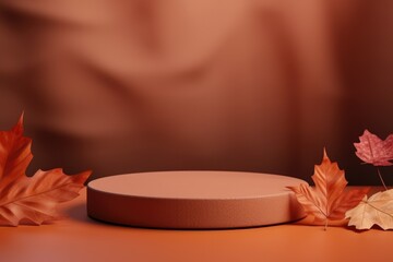 Product podium in autumn warm colors for product presentation. Mockup for branding, packaging