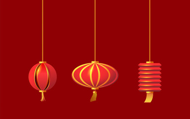 Traditional red paper lanterns. 3D decor for the Chinese New Year and lantern festival - 649279725