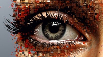 eye covered of pixels background - obrazy, fototapety, plakaty