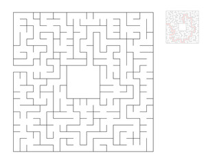 Square maze,  logic game with labyrinths.  maze game. A maze with answers