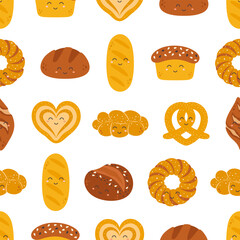 seamless pattern with funny bread characters