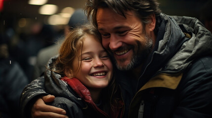 Parents and children embrace tightly, their faces showing the relief and happiness of being together again