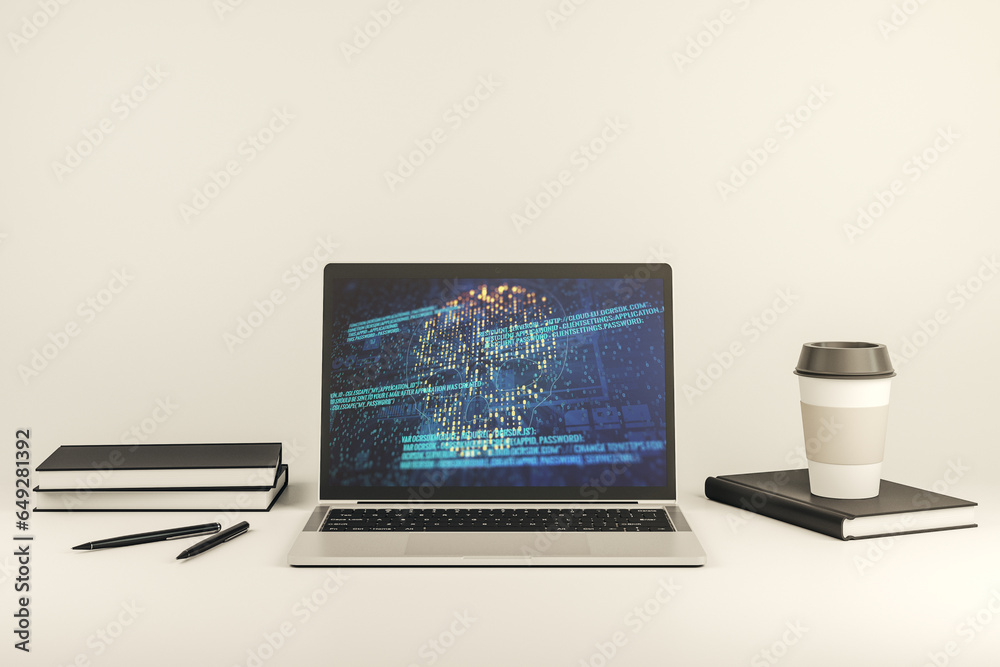 Fototapete creative concept of code skull illustration on modern laptop screen. hacking and phishing concept. 3