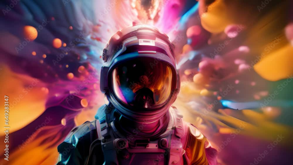 Wall mural a man in a space suit standing in front of a vibrant backdrop. generative ai