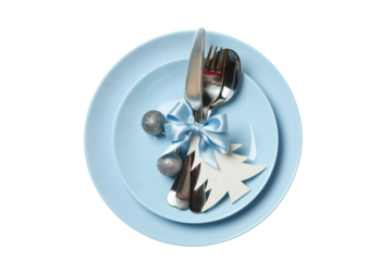 PNG, Plates with New year cutlery on white background
