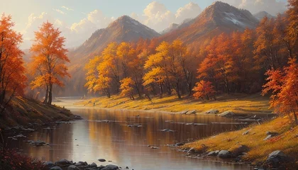 Fototapeten Autumn landscape, generative ai © progressman
